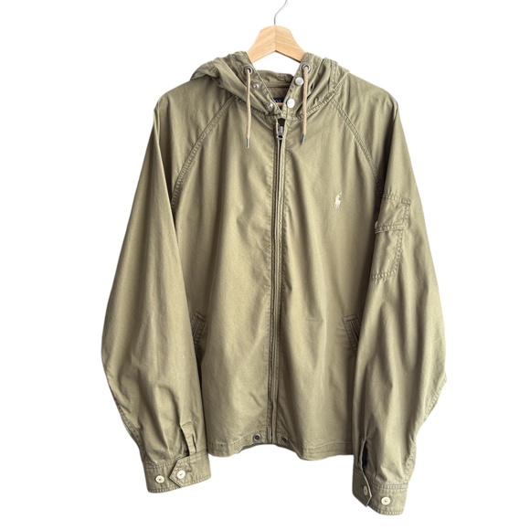 Polo Ralph Lauren Vintage Hooded Jacket In Army Green Zip-up Jacket Size XL - Picture 1 of 9